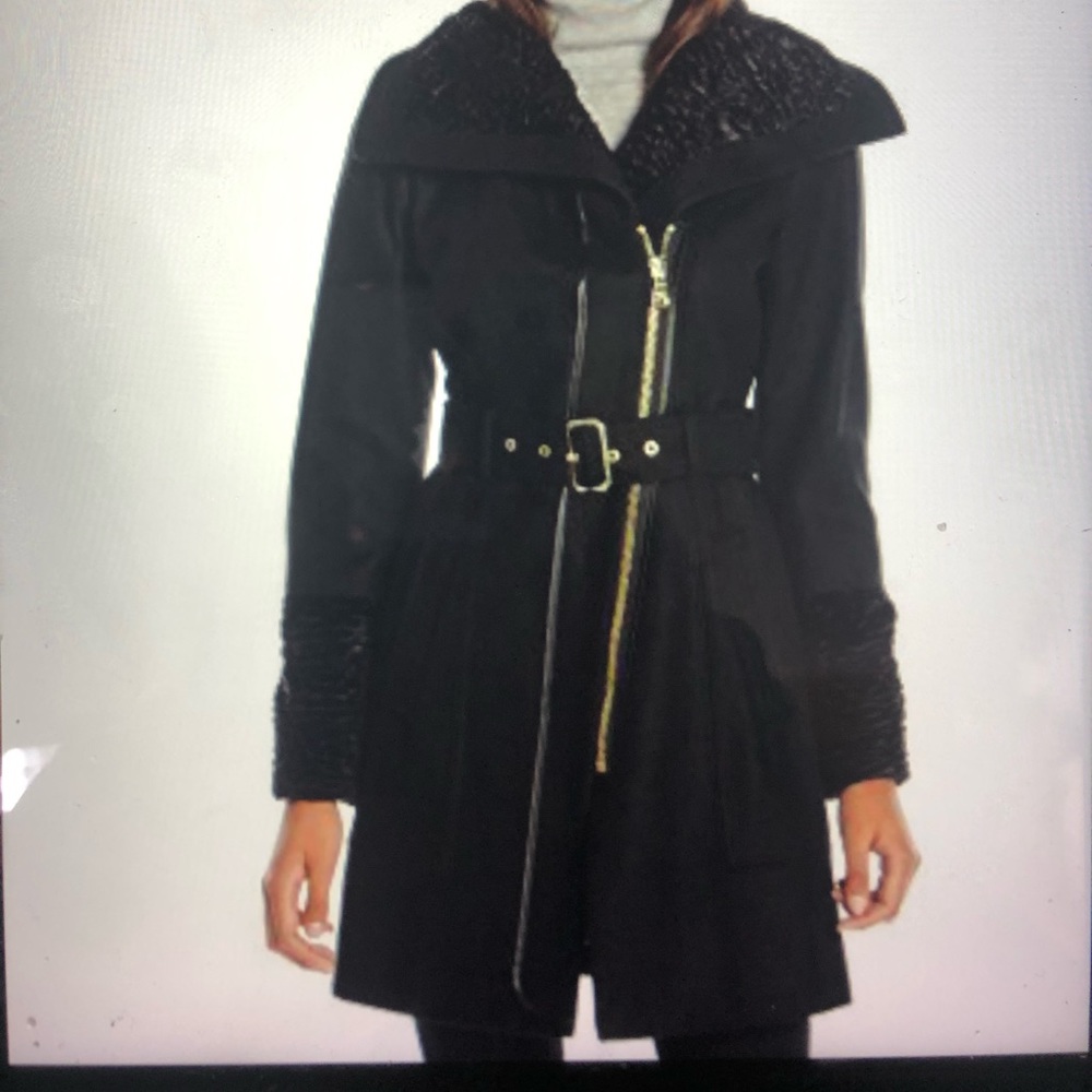 Guess Asymmetrical Zip Coat Faux Fur